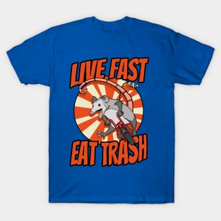 Live Fast Eat Trash Possum Riding Vintage Minibike T-Shirt